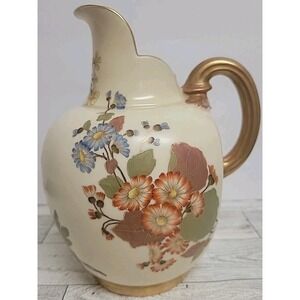 Antique 1886 Royal Worcester Blush Ivory Flat Back 7.5" Jug 29115 Gilded Floral